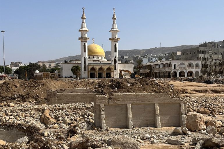 مسجد الصحابة أحد أبرز معالم مدينة درنة ونال منه الدمار نتيجة العااصف دانيال-مصدر الصورة مجموعة الأزمات الدولية