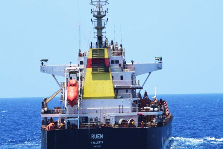 The Maltese-flagged bulk cargo vessel Ruen seized by Somali pirates, which was intercepted by the Indian Navy, is pictured at sea, in this handout photo released on March 16, 2024. SpokespersonNavy via X /Handout via REUTERS THIS IMAGE HAS BEEN SUPPLIED BY A THIRD PARTY. NO RESALES. NO ARCHIVES. MANDATORY CREDIT