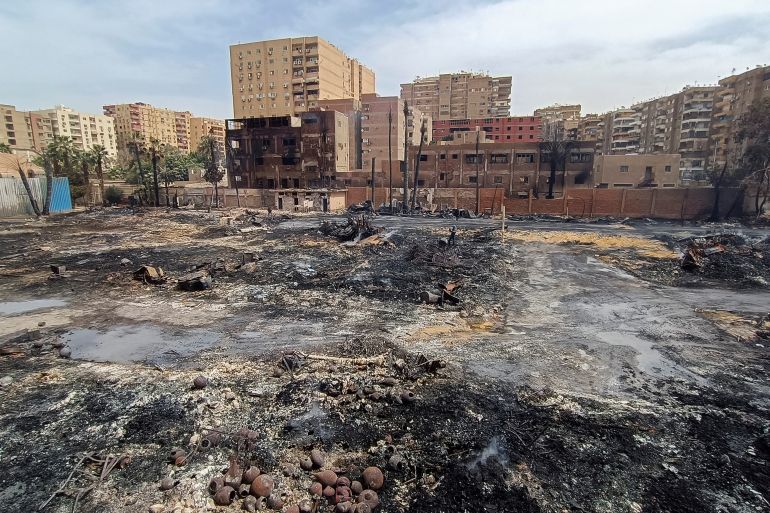 A general view shows remains at the Al-Ahram Studio area after a fire, in Giza district, Egypt, March 16, 2024. REUTERS/Shokry Hussein