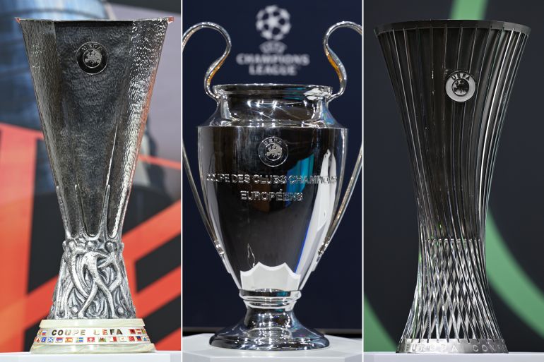 Conference League trophy Europa league trophy Champions league trophy