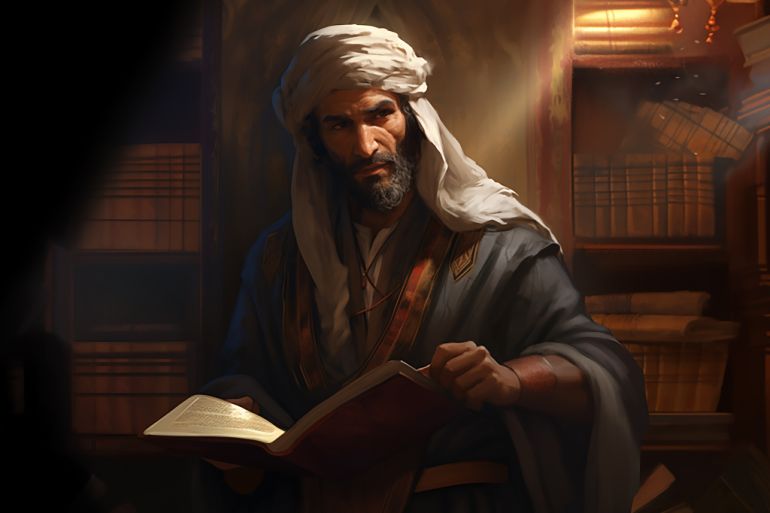 Ibn al-Haytham holding a book