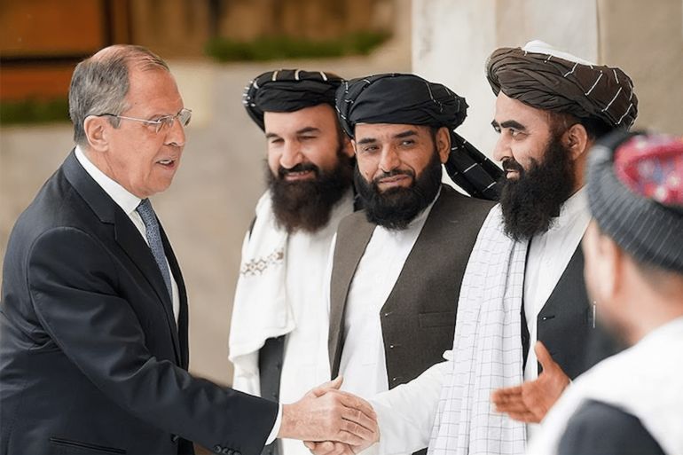 File photo of Russia's Foreign Minister Sergey Lavrov meeting with Afghanistan's Taliban Leaders. Photo Credit: Russia's Ministry of Foreign Affairs المصدر: وزارة الخارجية الروسية