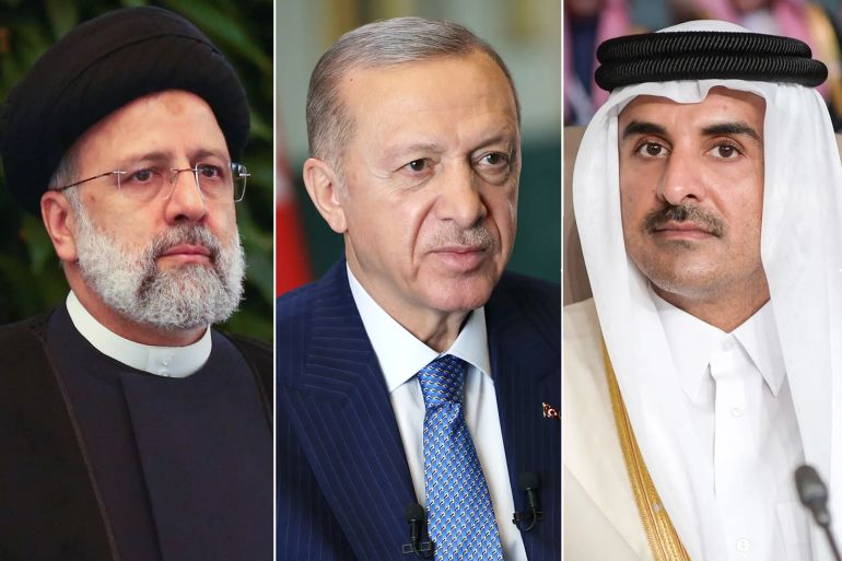 كومبو أمير قطر الشيخ تميم بن حمد أل ثاني والرئيس التركي والرئيس الإيراني إبراهيم رئيسي
