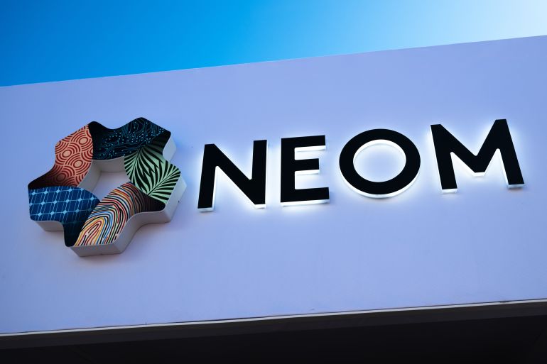 Cannes, France - 13-03-2024: The Neom project presentation pavilion at Mipim in Cannes, France.